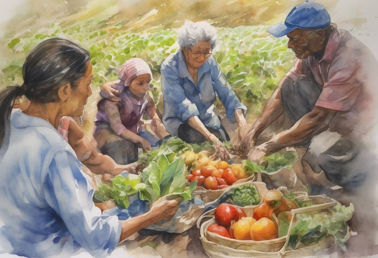 Watercolor painting based depiction of The United Nations declared the start of the International Year of Family Farming to highlight the role of family farming in eradicating hunger and poverty. (2014)