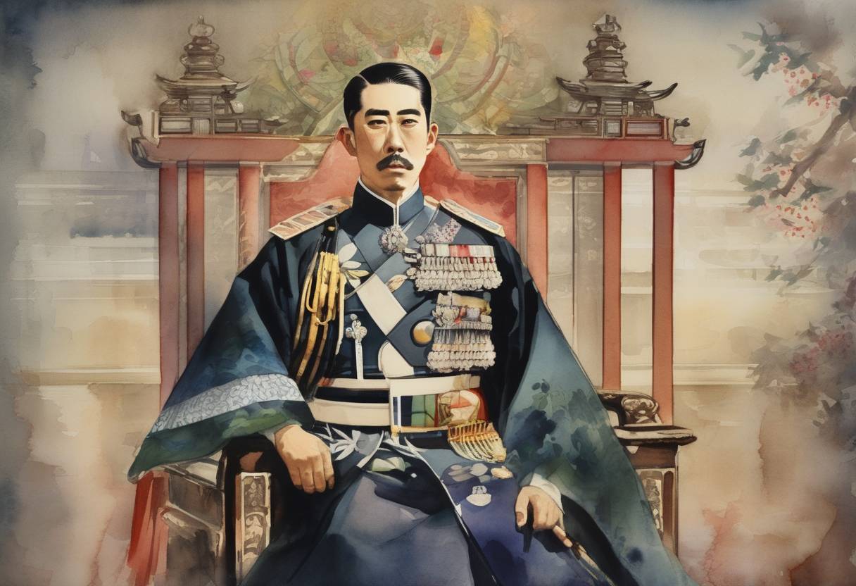 Watercolor painting based depiction of Hirohito was enthroned as Emperor of Japan, marking the beginning of the Shōwa era. (1928)
