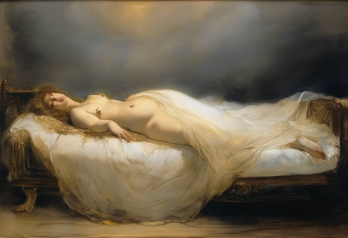 Watercolor painting based depiction of Rembrandt's painting "Danaë" is damaged in an attack with sulfuric acid by a vandal at the Hermitage Museum in Leningrad (now Saint Petersburg), Russia. (1985)