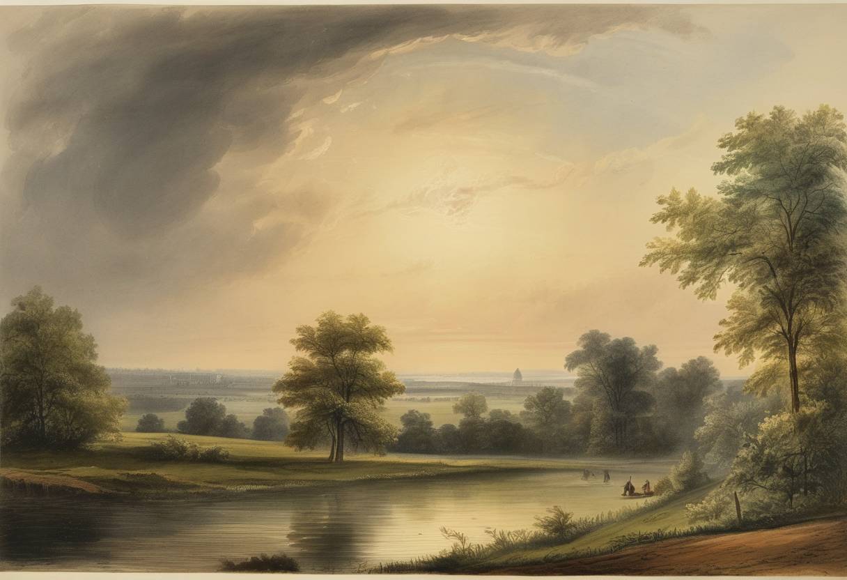 Watercolor painting based depiction of The Weather Bureau, later known as the National Weather Service, made its first official meteorological forecast. (1870)