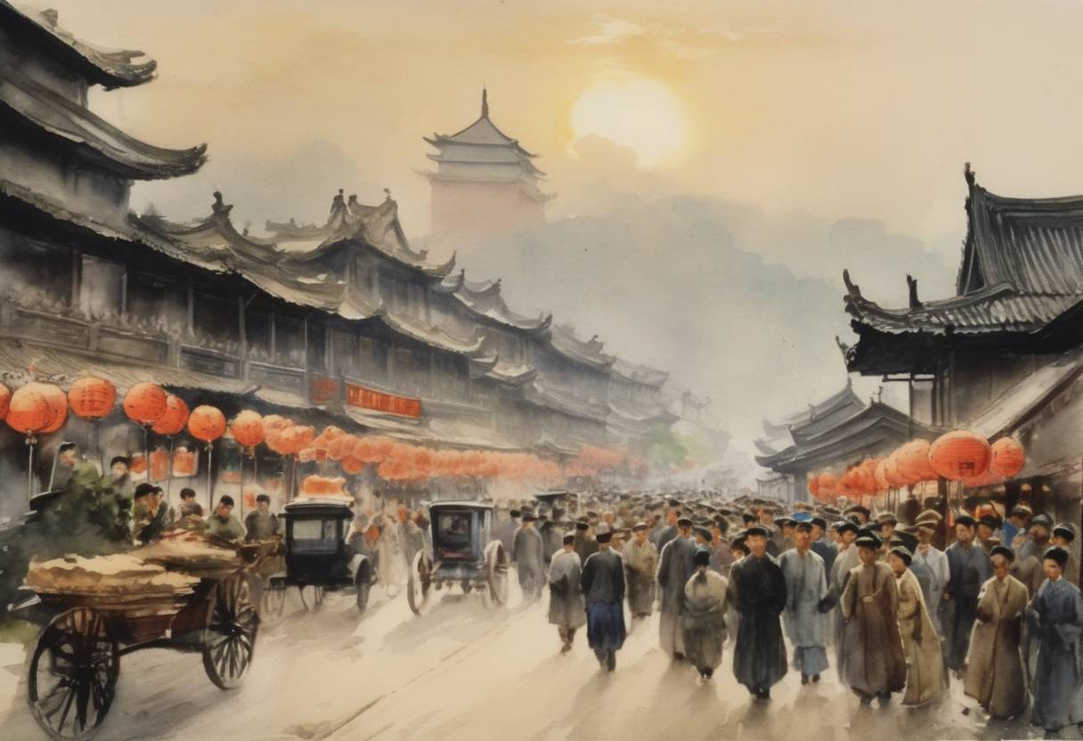 Watercolor painting based depiction of The Republic of China National Day was celebrated for the first time. (1912)