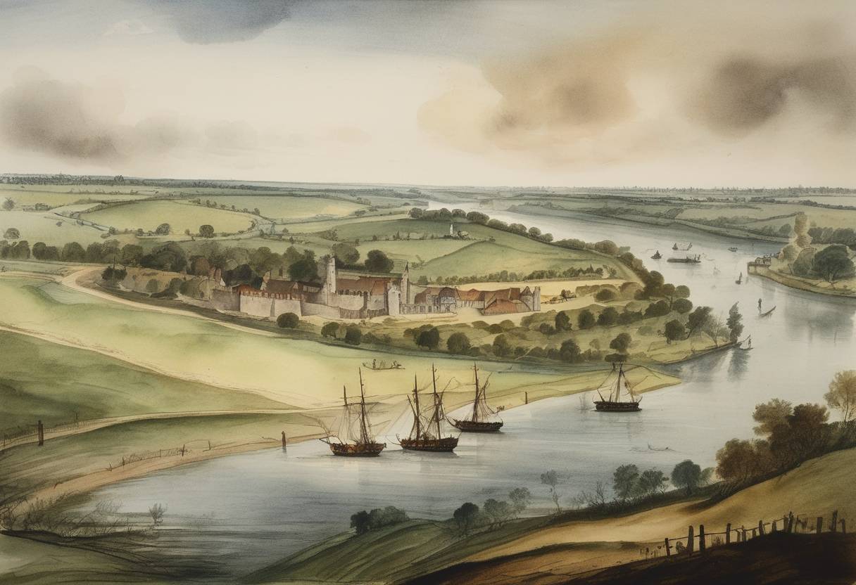 Watercolor painting based depiction of The Battle of the Boyne took place, where forces of the deposed King James II of England were defeated by the army of William III of England. (1690)