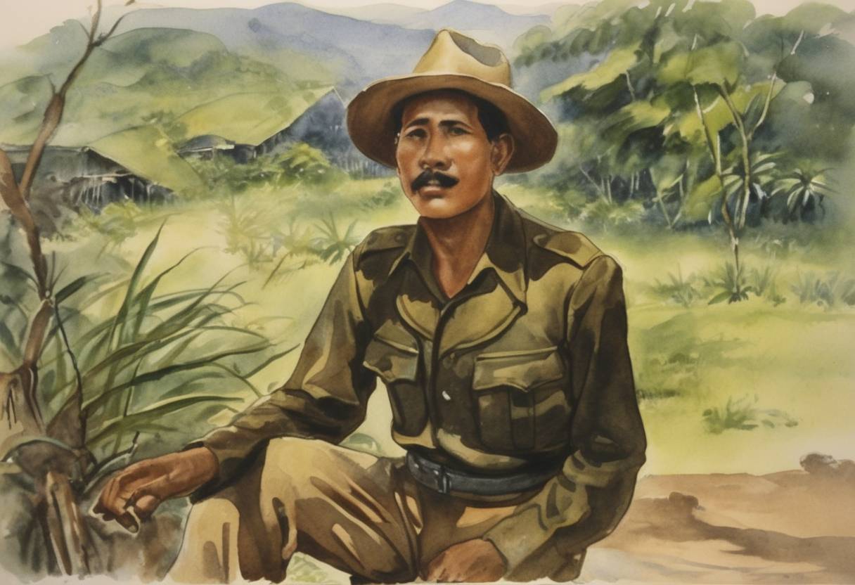 Watercolor painting based depiction of Augusto Sandino began the Nicaraguan guerrilla war against U.S. occupation with an attack on the Marine garrison at Ocotal. (1927)