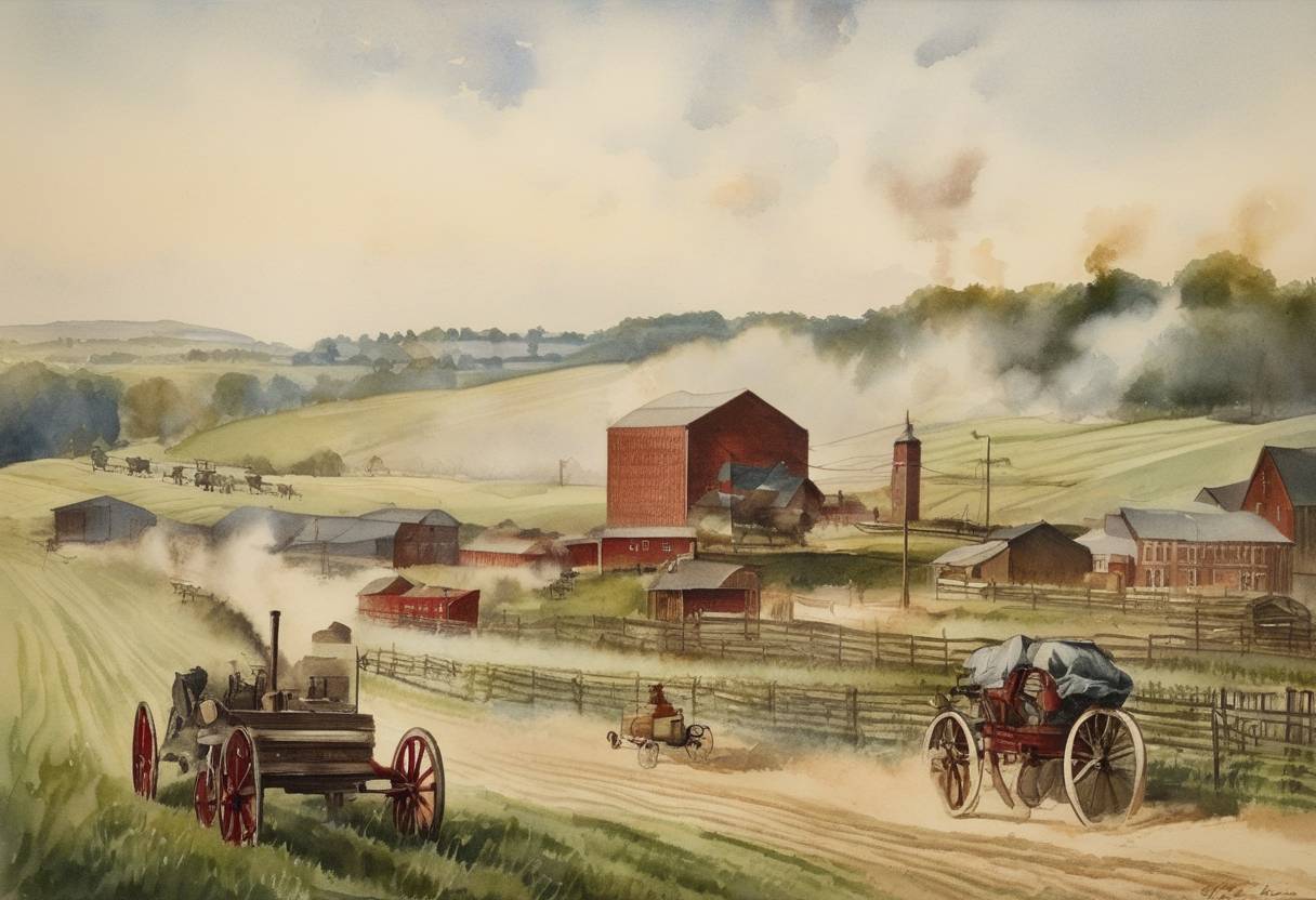 Watercolor painting based depiction of Will Keith Kellogg invents Corn Flakes cereal, which later leads to the founding of the Kellogg Company, significantly impacting breakfast food industry. (1898)