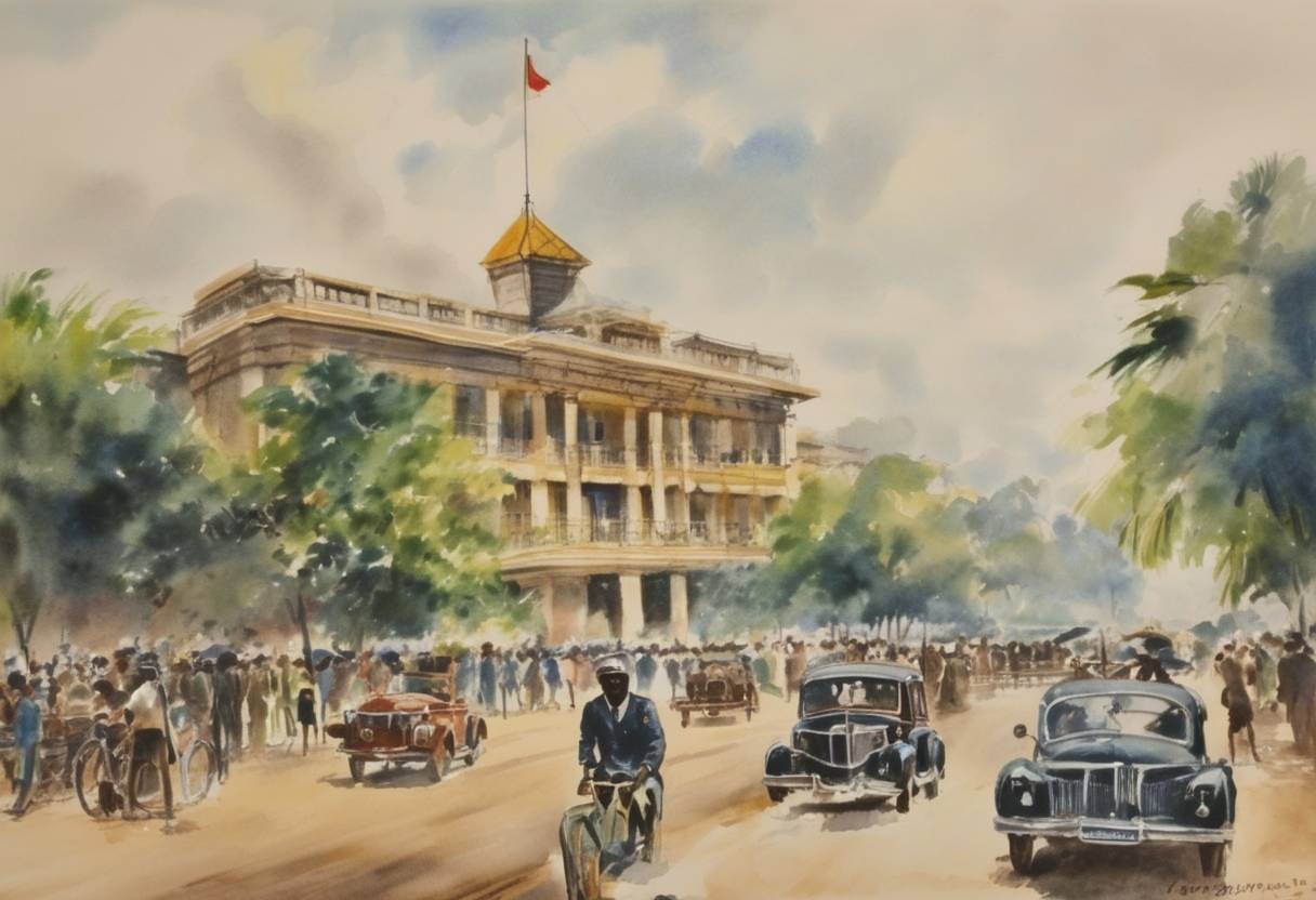 Watercolor painting based depiction of Congo formally declares its independence from France, marking the creation of the Republic of the Congo. (1960)