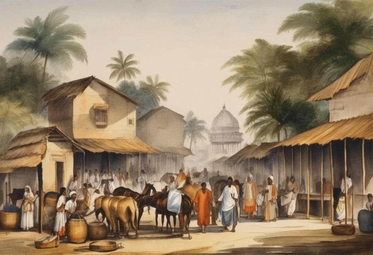 Watercolor painting based depiction of Job Charnock, often credited as the founder of the city of Calcutta (now Kolkata), establishes a trading settlement in the region. (1690)