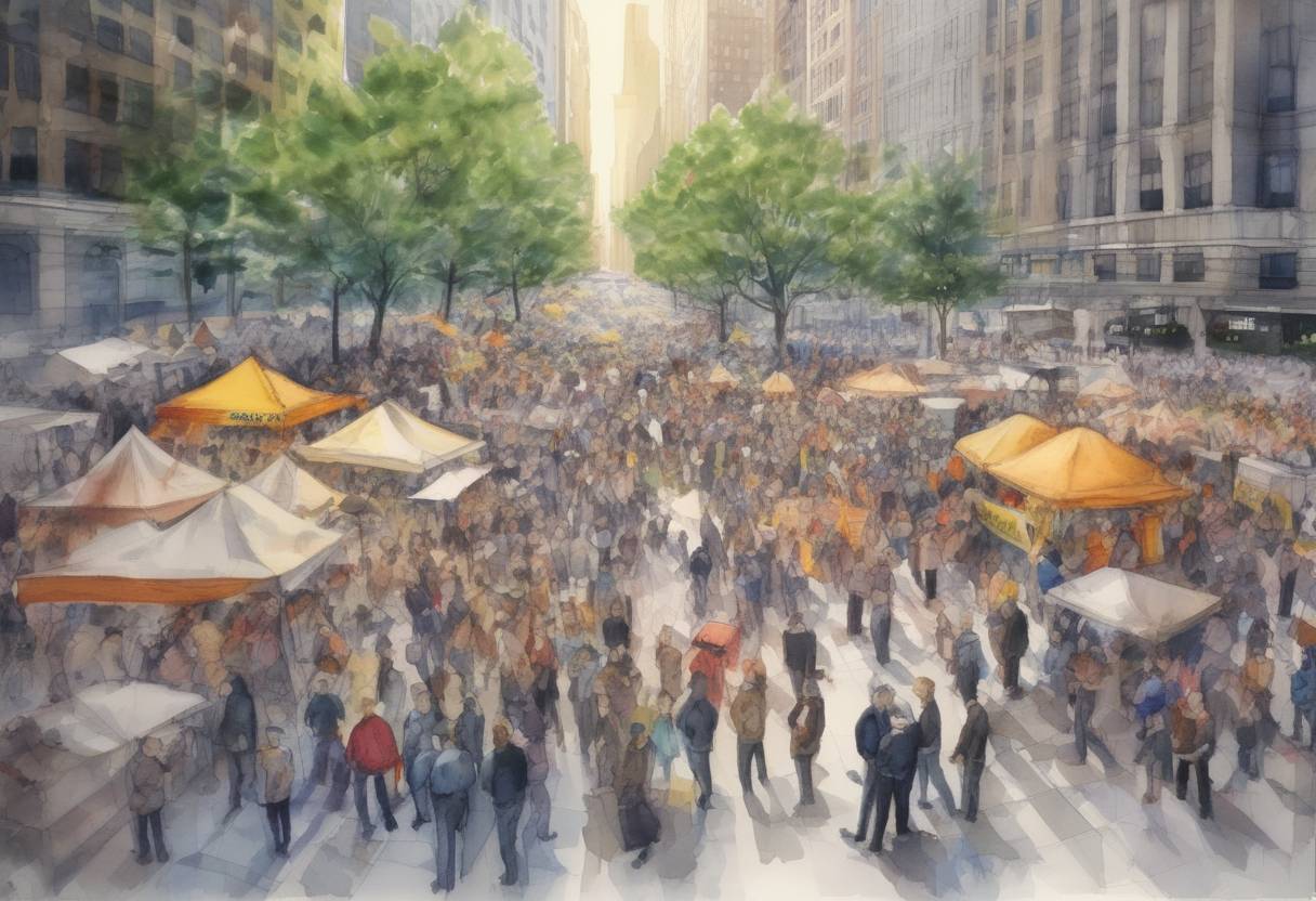 Watercolor painting based depiction of The Occupy Wall Street movement faced a significant setback as police cleared Zuccotti Park in New York City, where protesters had been camped since September. (2011)