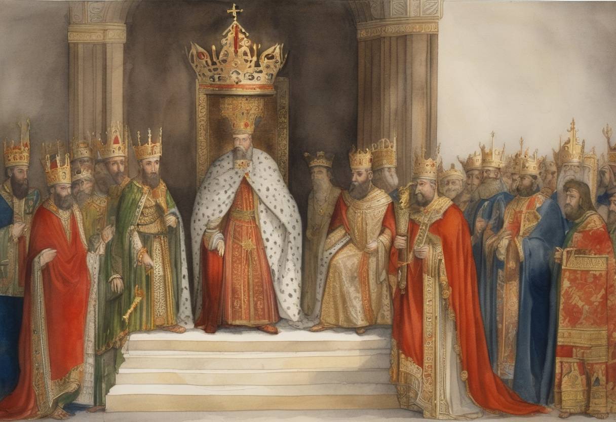 Watercolor painting based depiction of Henry II of Jerusalem was crowned King of Cyprus. (1312)