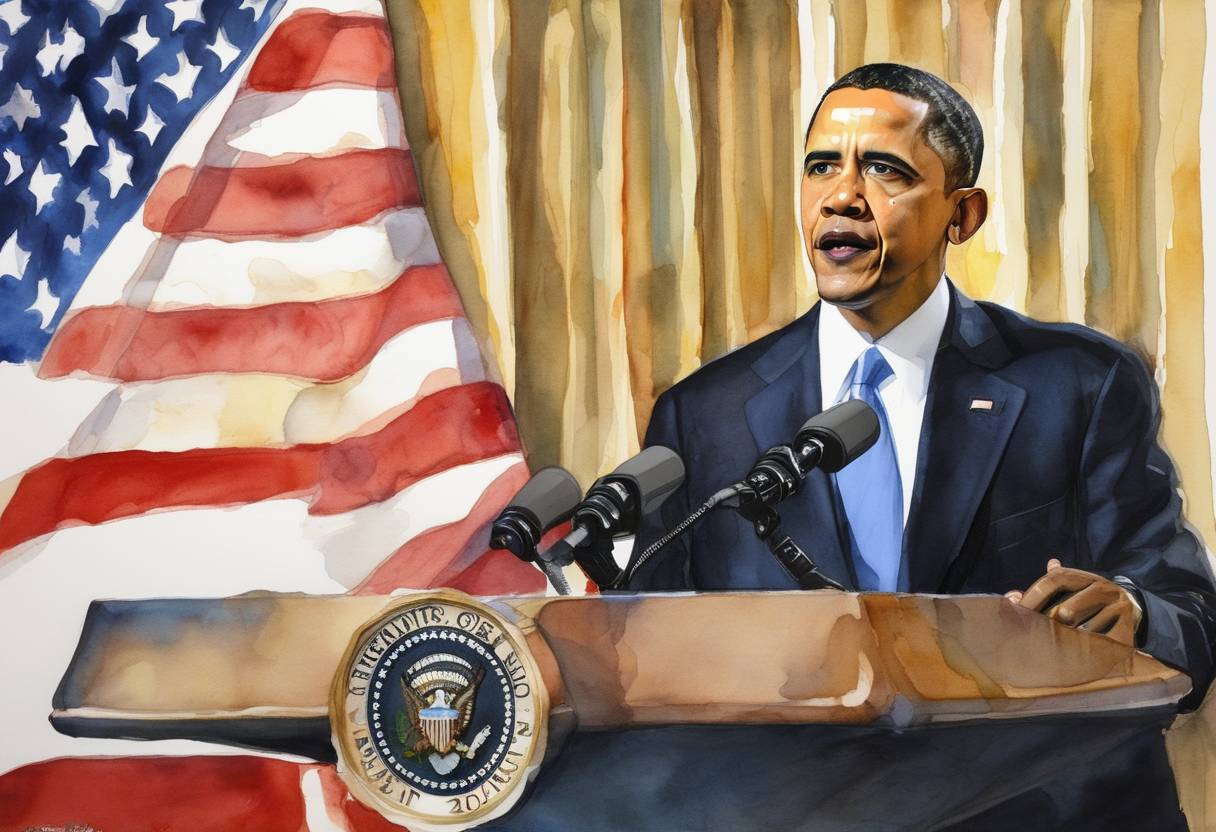 Watercolor painting based depiction of Press Secretary designate Robert Gibbs announced by U.S. President-elect Barack Obama. (2008)