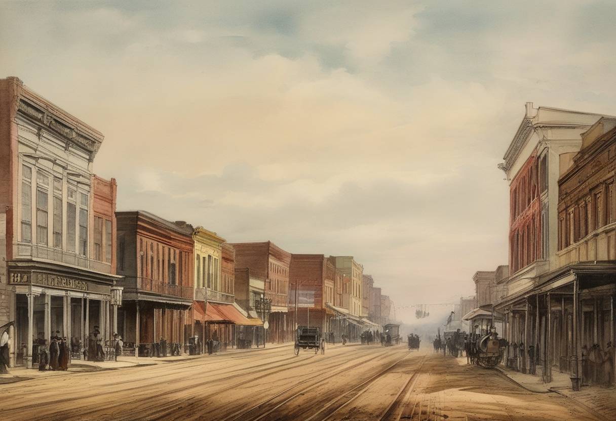 Watercolor painting based depiction of The city of Bossier City in Louisiana is officially incorporated. (1873)