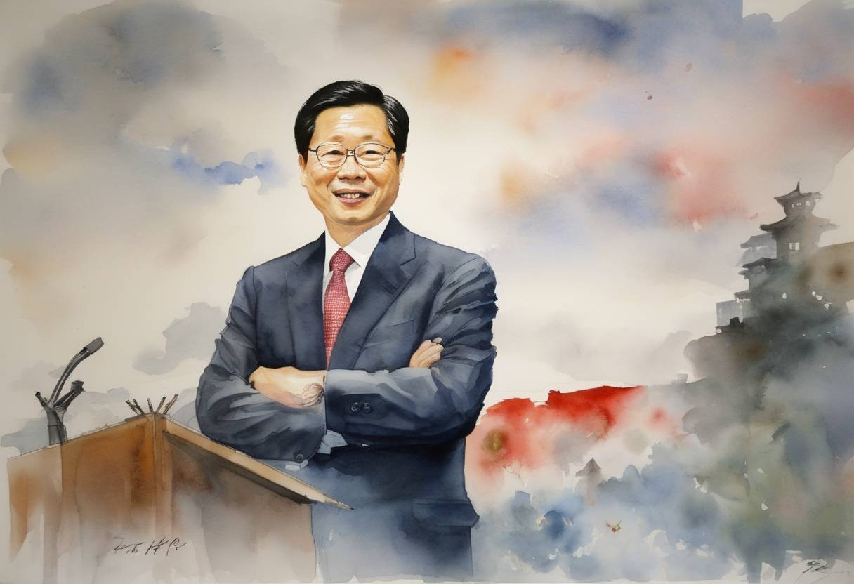 Watercolor painting based depiction of Prominent Chinese Google executive Kai-Fu Lee announces plans to establish Innovation Works, an investment fund to support Chinese technology ventures. (2010)
