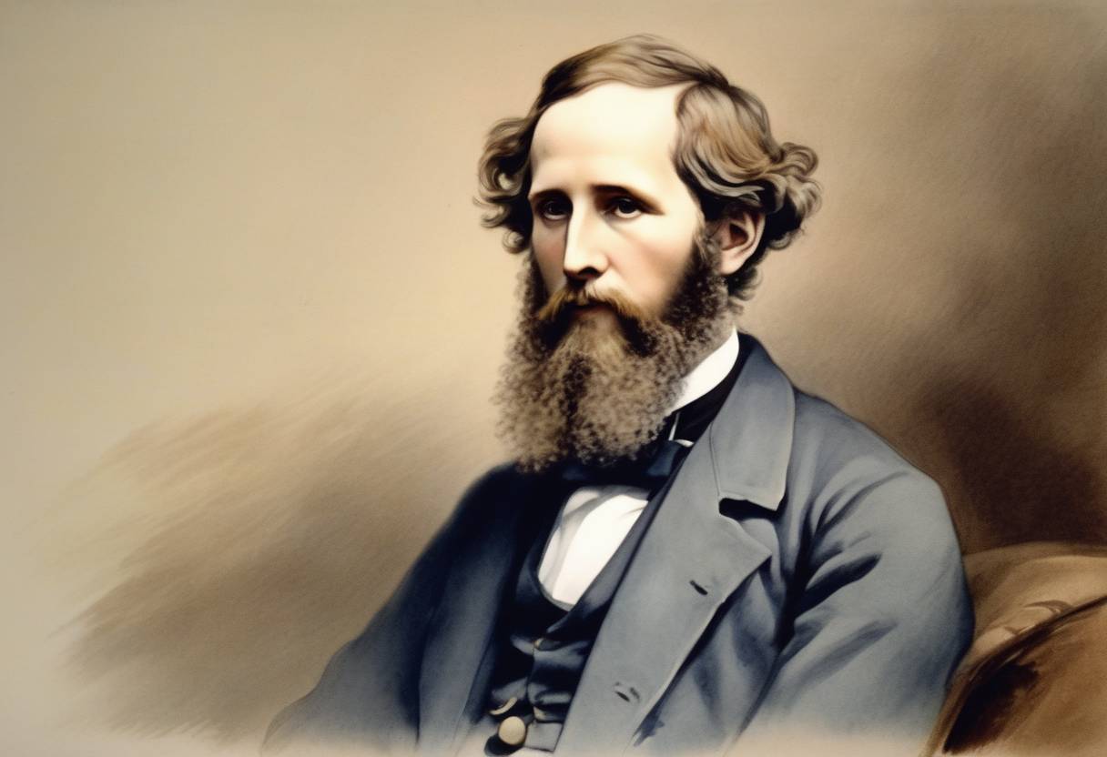 Watercolor painting based depiction of James Clerk Maxwell, the Scottish physicist famous for formulating the classical theory of electromagnetic radiation, died. (1879)