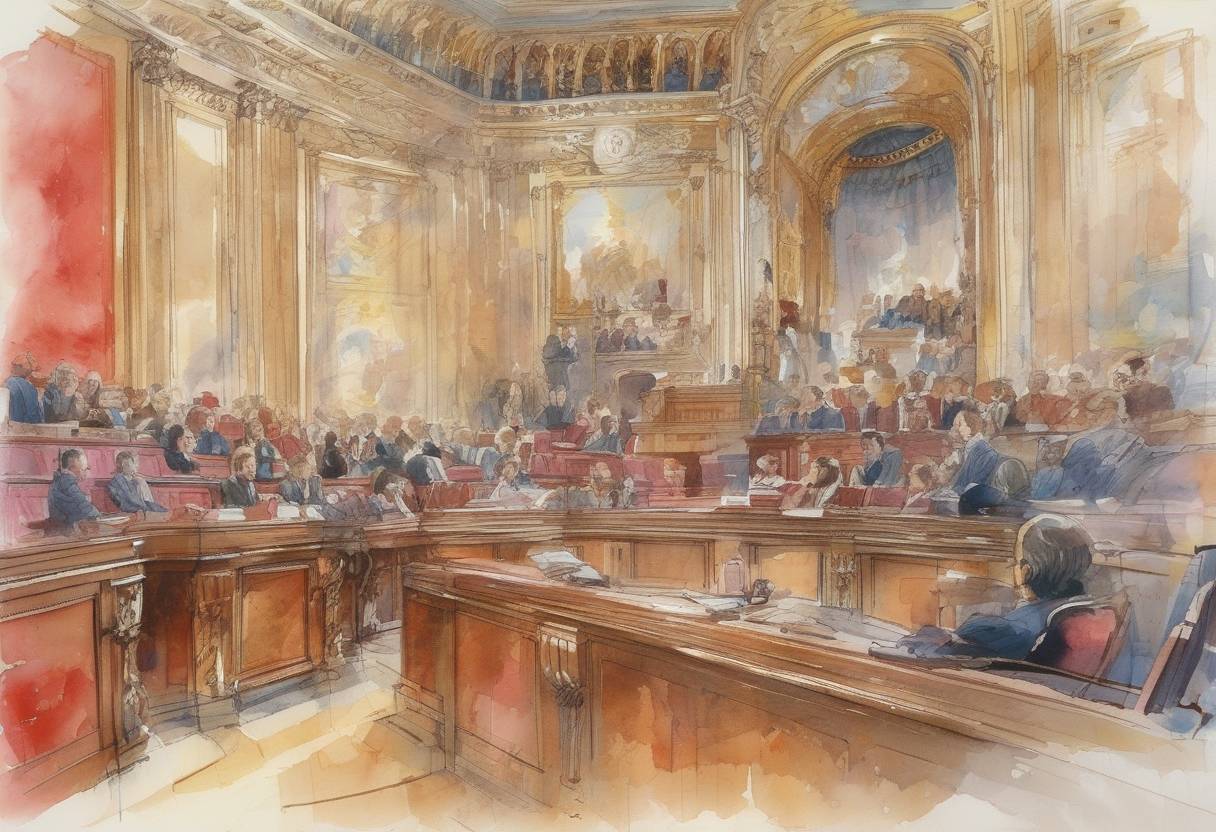 Watercolor painting based depiction of The French National Assembly votes to abolish capital punishment. (1981)