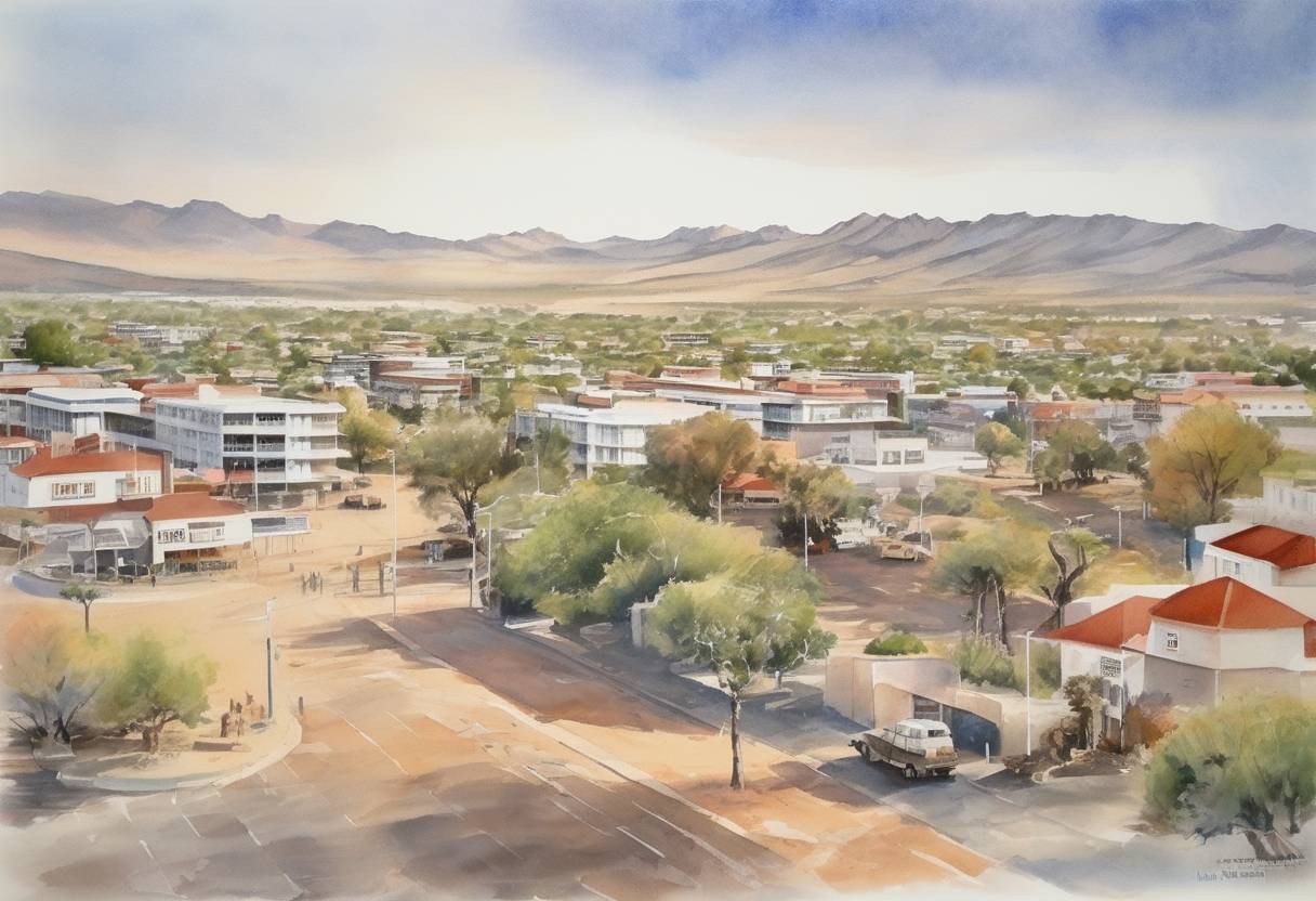 Watercolor painting based depiction of Namibia gained independence from South Africa, marking the end of a long struggle for freedom and the beginning of a new chapter as a sovereign nation. (1990)