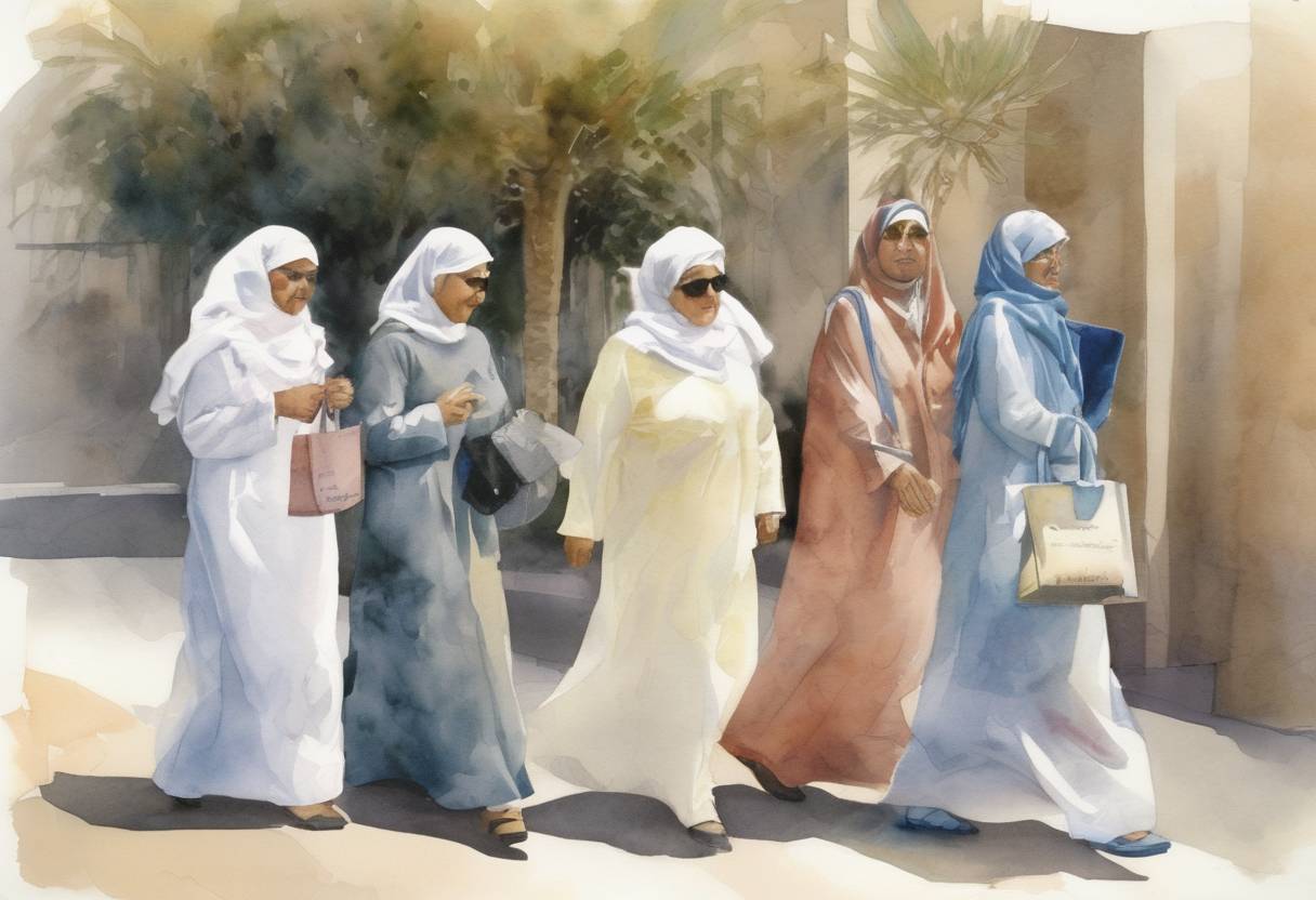 Watercolor painting based depiction of Kuwait grants women the right to vote and run for office in parliamentary elections. (2005)