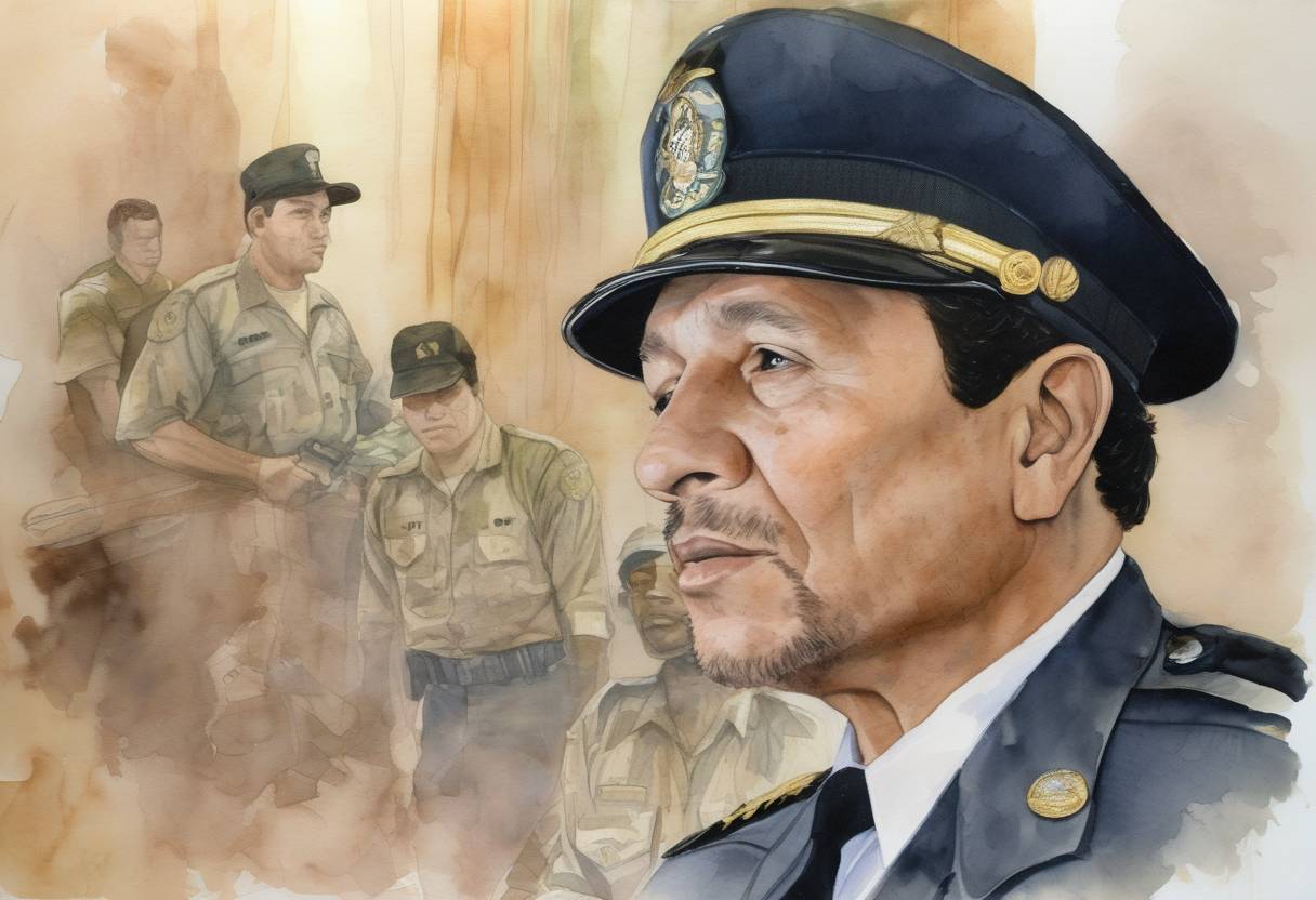 Watercolor painting based depiction of The Panamanian leader Manuel Noriega is indicted on drug trafficking charges by a U.S. federal grand jury. (1988)
