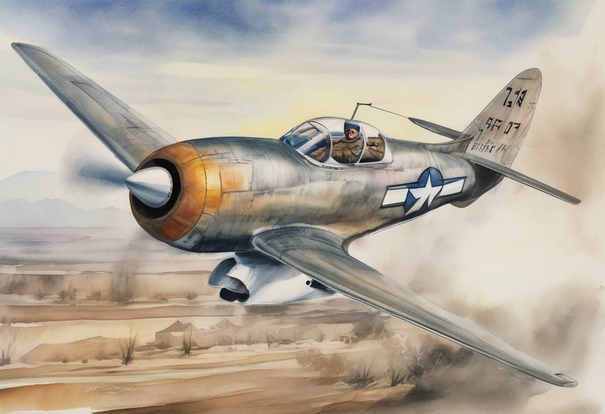 Watercolor painting based depiction of U.S. Air Force Captain Chuck Yeager became the first person to fly faster than the speed of sound. (1947)