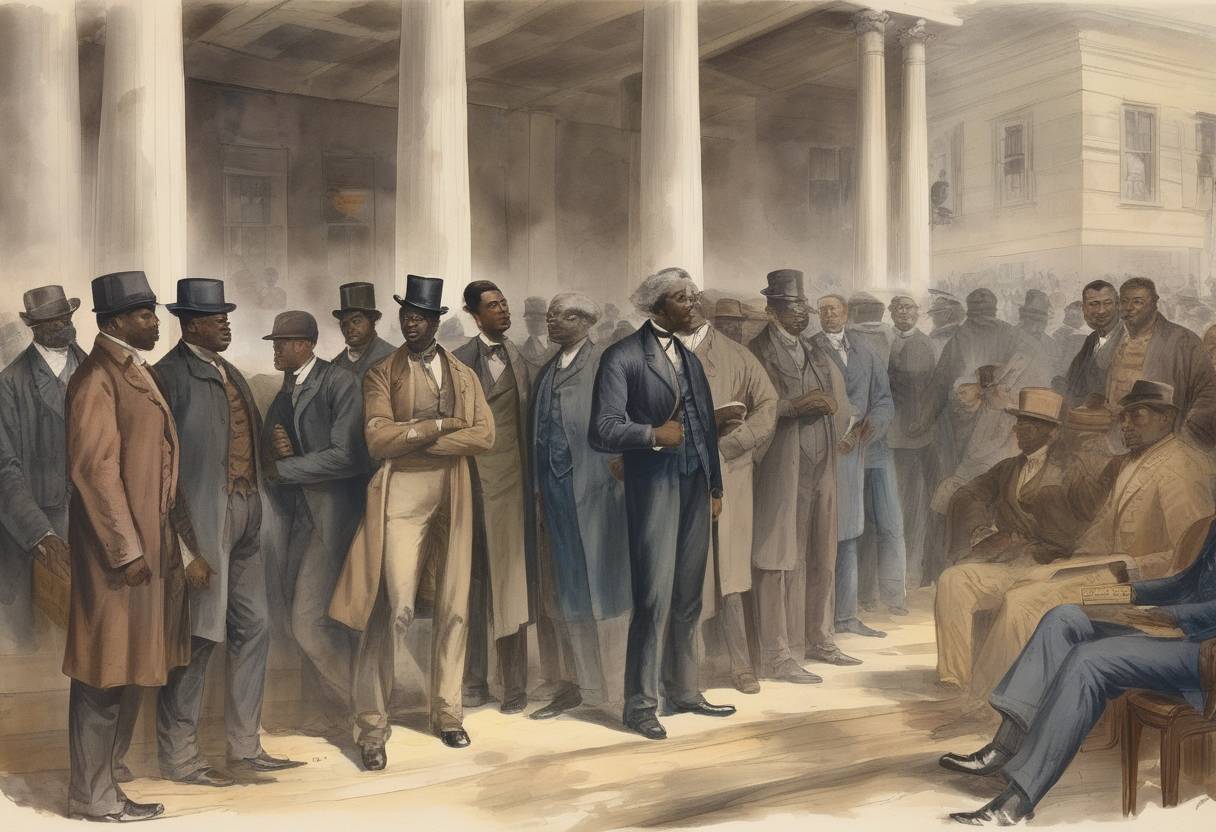 Watercolor painting based depiction of African American men were granted the right to vote in Washington, D.C. (1867)