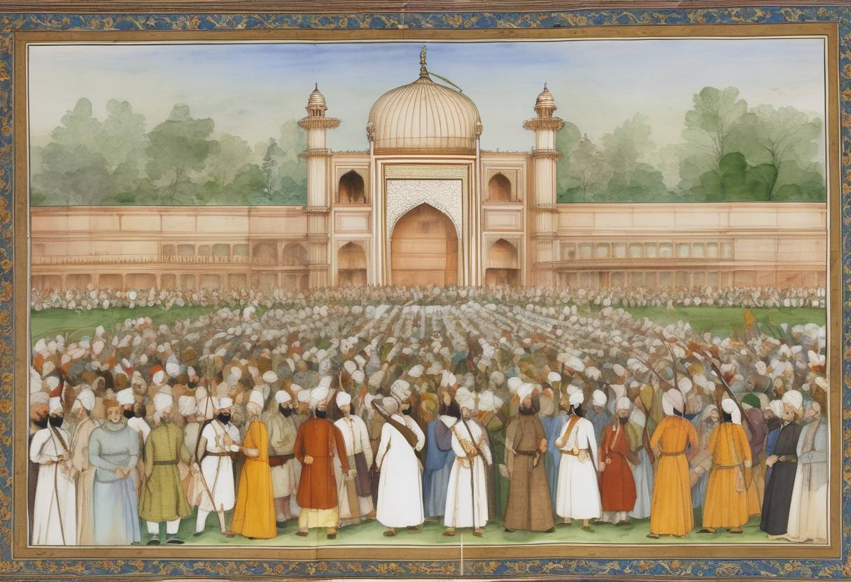 Watercolor painting based depiction of Aurangzeb was proclaimed the Mughal Emperor of India, marking the beginning of his reign. (1658)