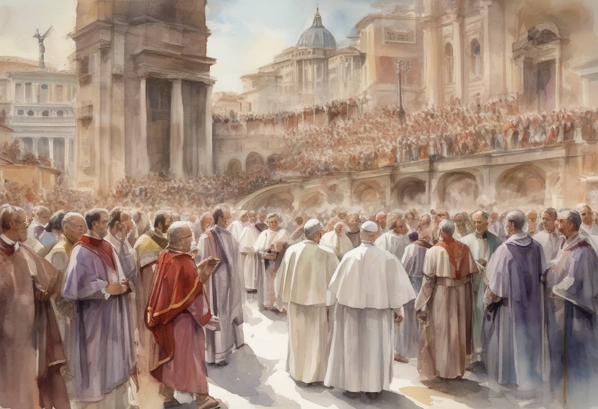 Watercolor painting based depiction of Pope Zachary was elected as the 91st pope of the Roman Catholic Church. He played a significant role in the politics of the time, notably in the Lombard and Frankish territories. (741)