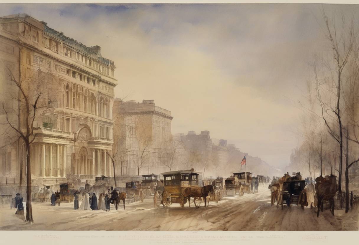 Watercolor painting based depiction of The Metropolitan Museum of Art opened in New York City. (1872)