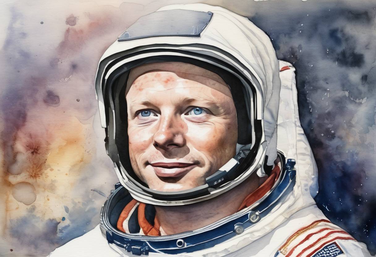 Watercolor painting based depiction of Neil Armstrong, the first person to walk on the Moon, passed away at the age of 82. (2012)
