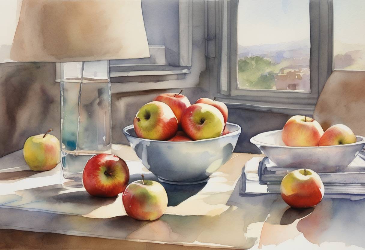 Watercolor painting based depiction of Apple Inc. announces the iPad, a revolutionary tablet computer that would go on to influence the design and functionality of mobile devices. (2010)