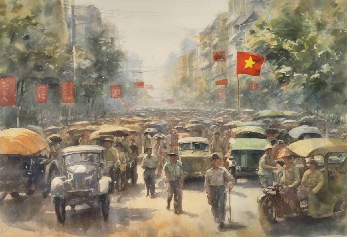 Watercolor painting based depiction of Ngô Đình Diệm declared himself Premier of South Vietnam, marking the beginning of his authoritarian rule which would last until his assassination in 1963. (1955)