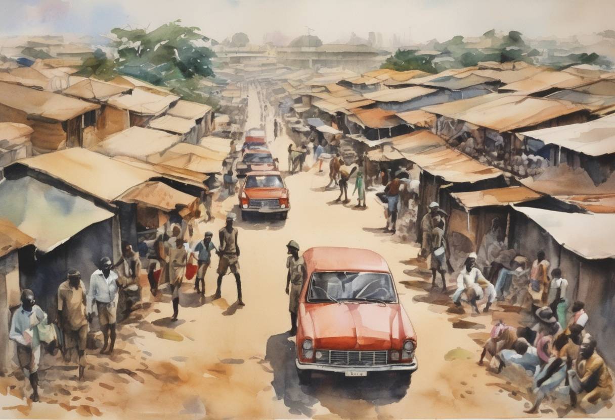 Watercolor painting based depiction of Angola gained independence from Portugal, marking the end of Portuguese colonial rule in Africa and the beginning of a prolonged civil war. (1975)