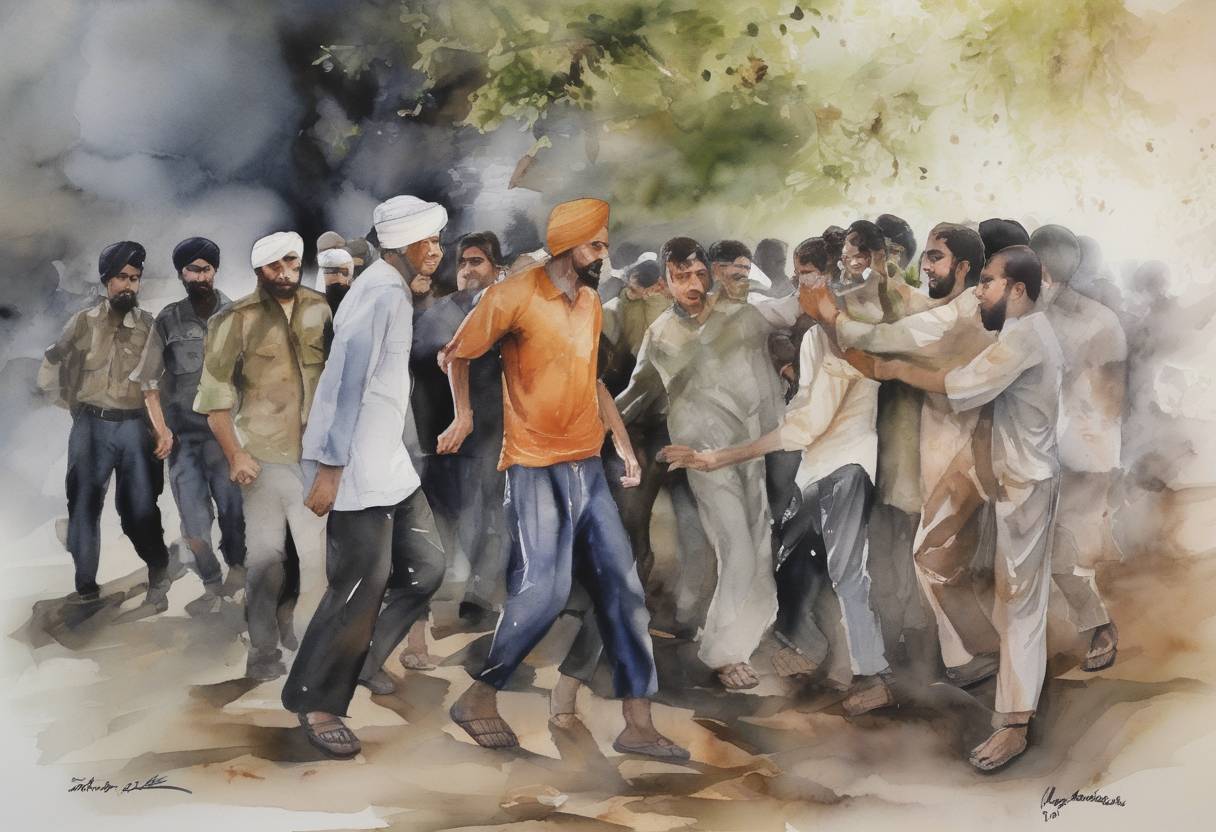 Watercolor painting based depiction of A series of coordinated terrorist attacks occurred in Mumbai, India, carried out by members of the terrorist organization Lashkar-e-Taiba. The attacks lasted until November 29, 2008, resulting in 166 deaths and over 300 injuries. Key locations targeted included the Taj Mahal Palace Hotel, the Oberoi Trident, and the Chhatrapati Shivaji Terminus. (2008)