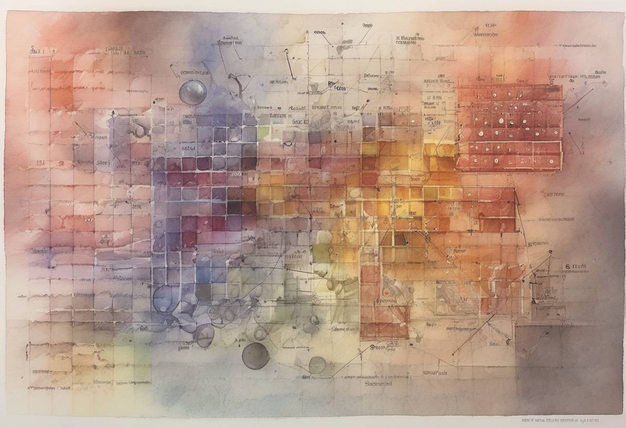 Watercolor painting based depiction of The chemical element Darmstadtium is discovered at the GSI Helmholtz Centre for Heavy Ion Research in Darmstadt, Germany. (1994)