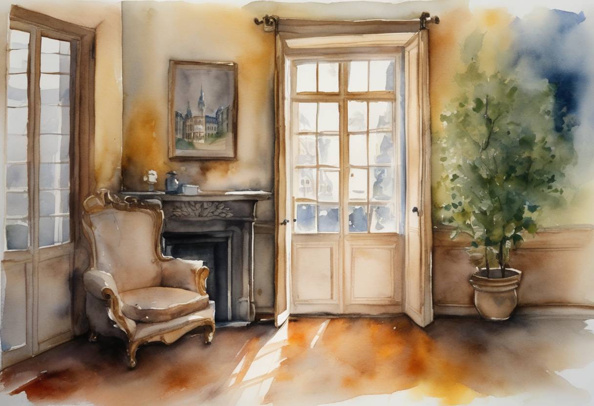 Watercolor painting based depiction of The Nobel Prize in Literature was awarded to Annie Ernaux for the courage and clinical acuity with which she uncovers the roots, estrangements, and collective restraints of personal memory. (2022)