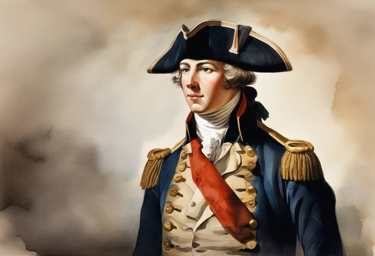 Watercolor painting based depiction of Nathan Hale, an American Revolutionary War soldier, was executed by the British for espionage. (1776)