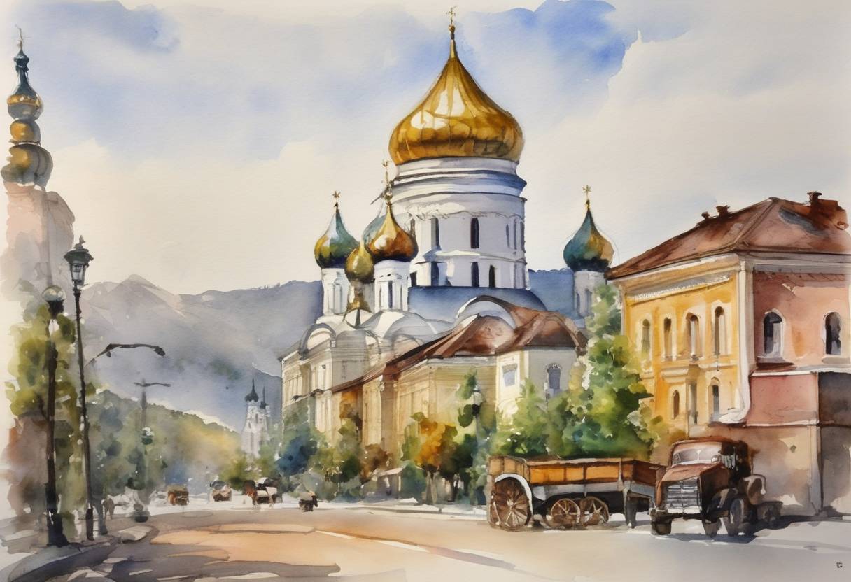 Watercolor painting based depiction of Russia recognized South Ossetia's independence. (2010)