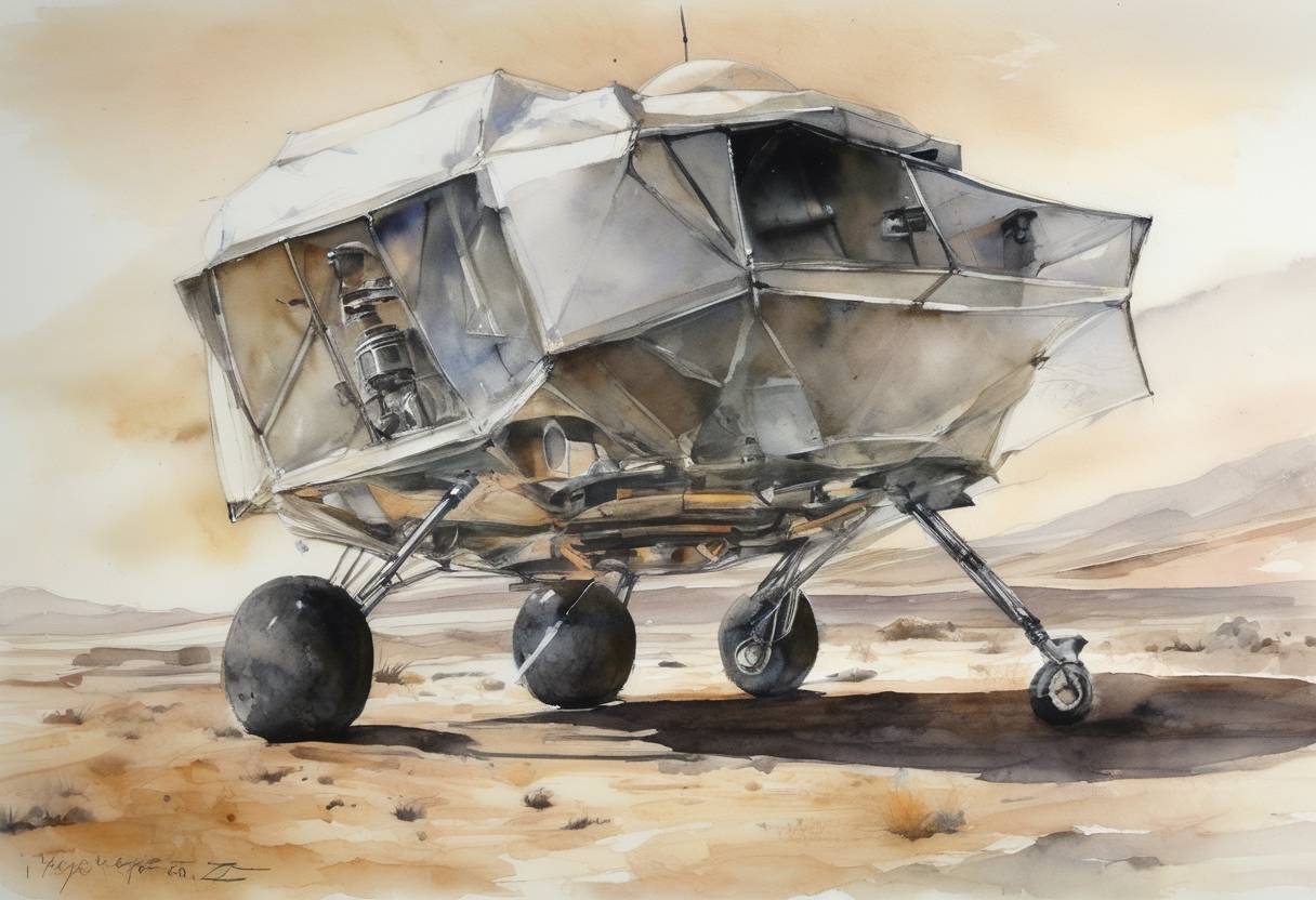 Watercolor painting based depiction of The X PRIZE Foundation announced the Google Lunar X Prize, aimed at encouraging privately funded spaceflight and robotic exploration on the Moon. Participants were tasked with developing new technologies to successfully land a robot on the lunar surface, travel at least 500 meters, and transmit high-definition video and imagery back to Earth. (2005)