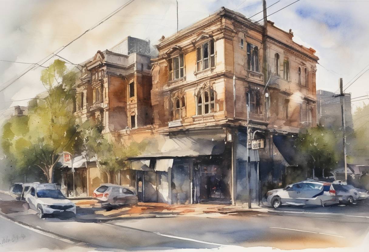 Watercolor painting based depiction of A powerful 6.9-magnitude earthquake struck near the city of Melbourne, Australia, causing buildings to shake and damage to infrastructure. It was one of the largest earthquakes to hit the region in recent history. (2021)