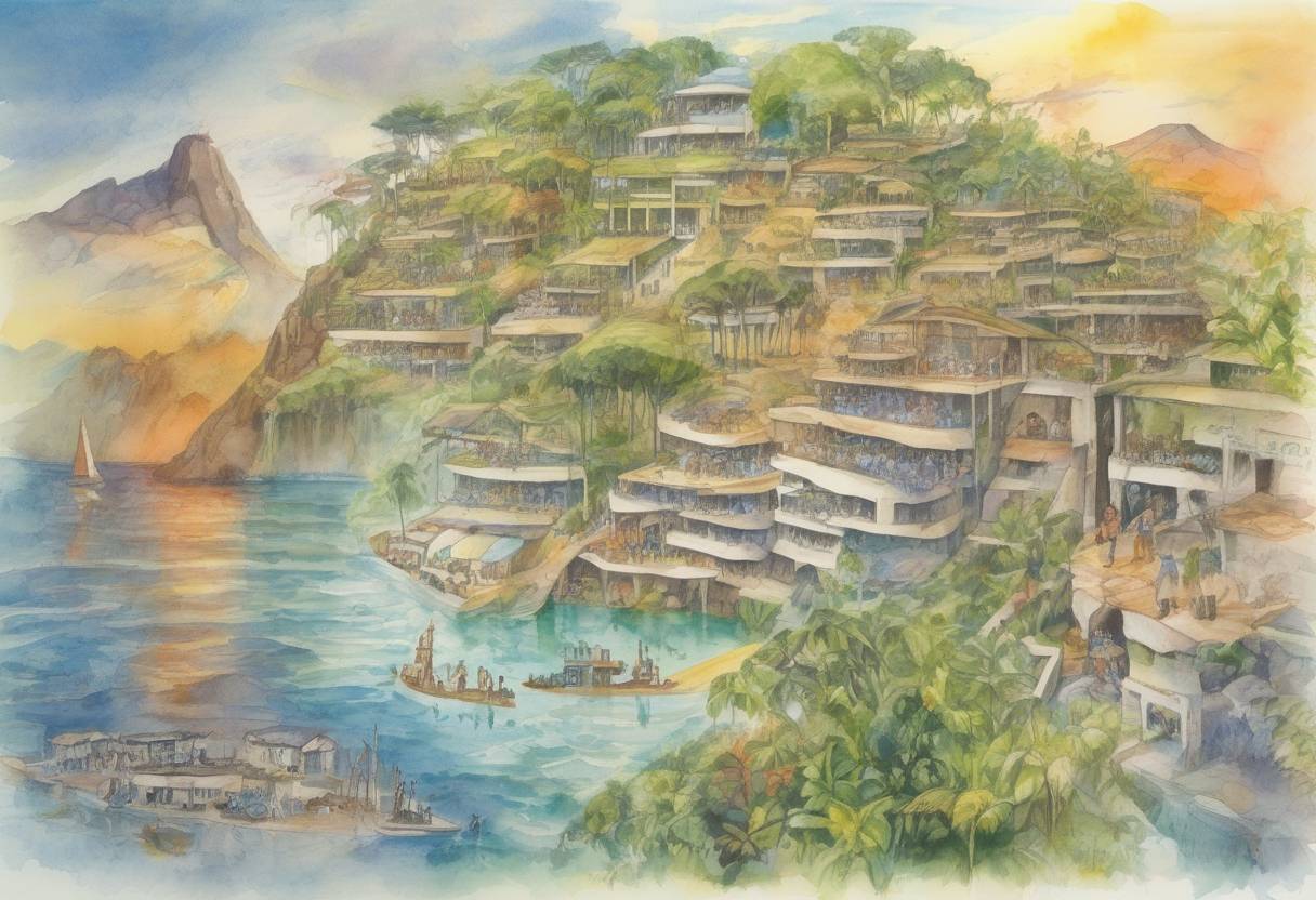 Watercolor painting based depiction of The United Nations Framework Convention on Climate Change (UNFCCC) was adopted at the Earth Summit in Rio de Janeiro, Brazil, setting a framework for international efforts to combat climate change. (1992)