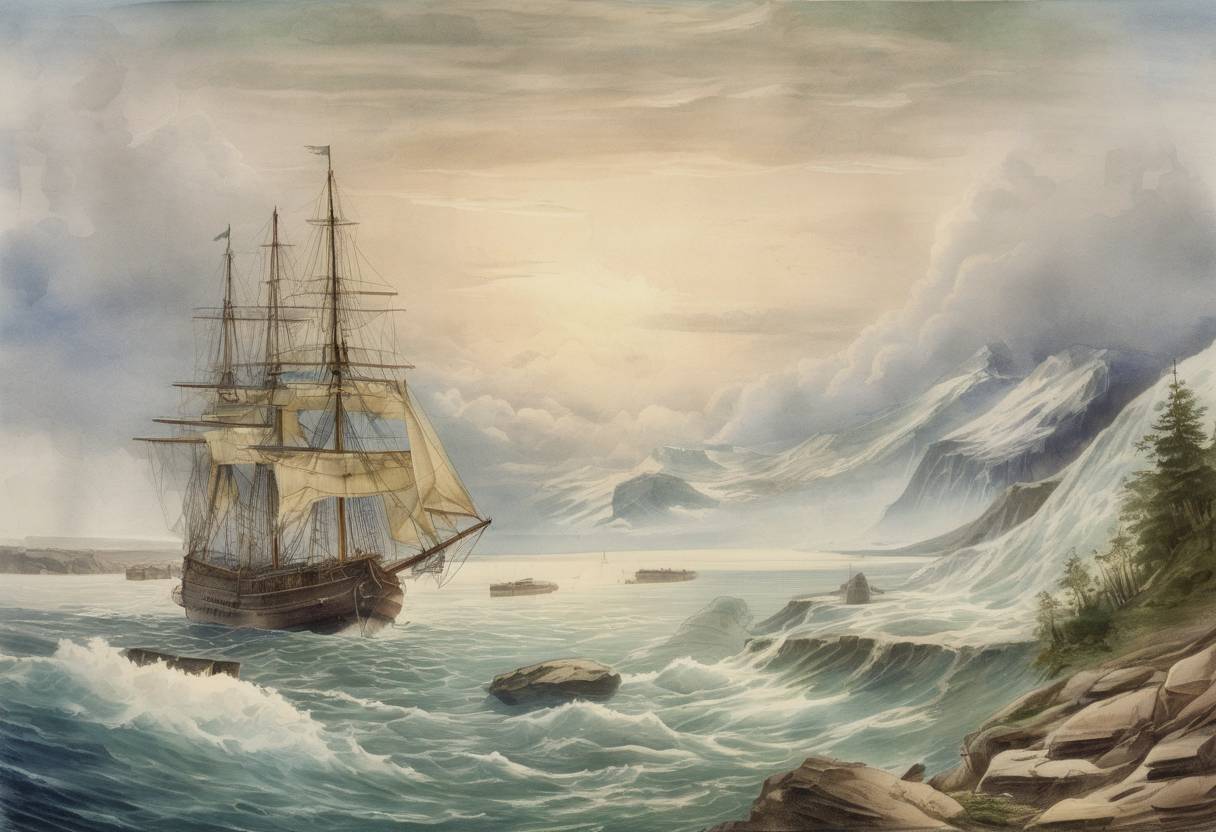 Watercolor painting based depiction of The Atlantic Cable was successfully completed, allowing for telegraphic communication between Europe and North America. (1866)