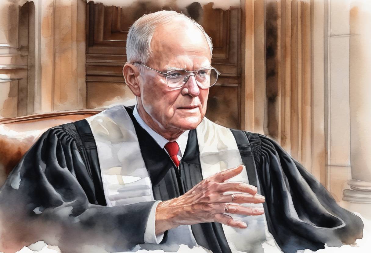 Watercolor painting based depiction of Justice Anthony Kennedy announces his retirement from the United States Supreme Court, effective July 31, 2018. (2018)