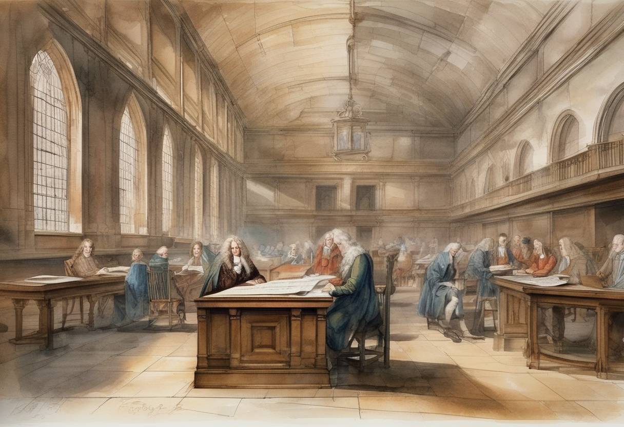 Watercolor painting based depiction of Isaac Newton was admitted to Trinity College, Cambridge, marking the beginning of his formal education in mathematics and physics. (1661)