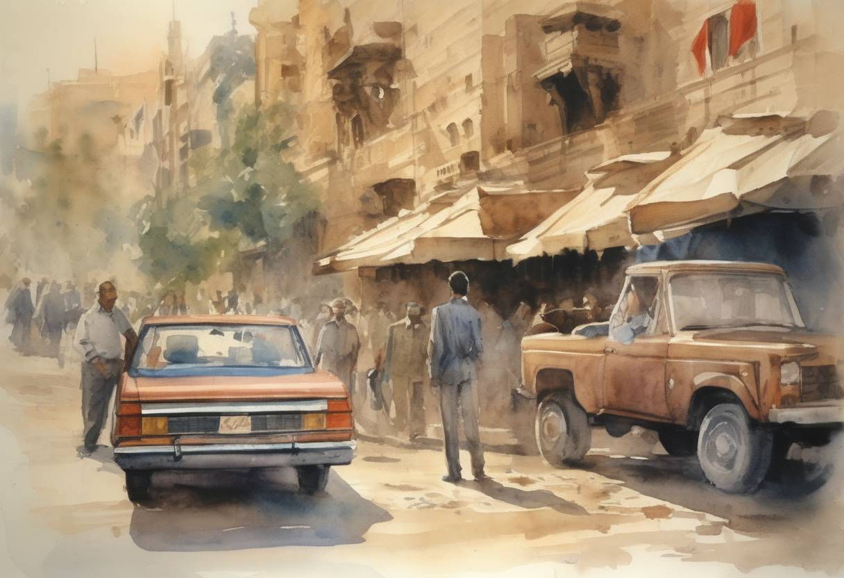 Watercolor painting based depiction of Egypt and Israel established full diplomatic relations following the Camp David Accords. (1980)