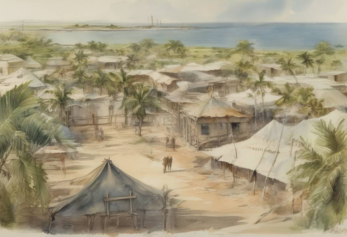 Watercolor painting based depiction of Cuba leases Guantánamo Bay to the United States "in perpetuity." (1903)