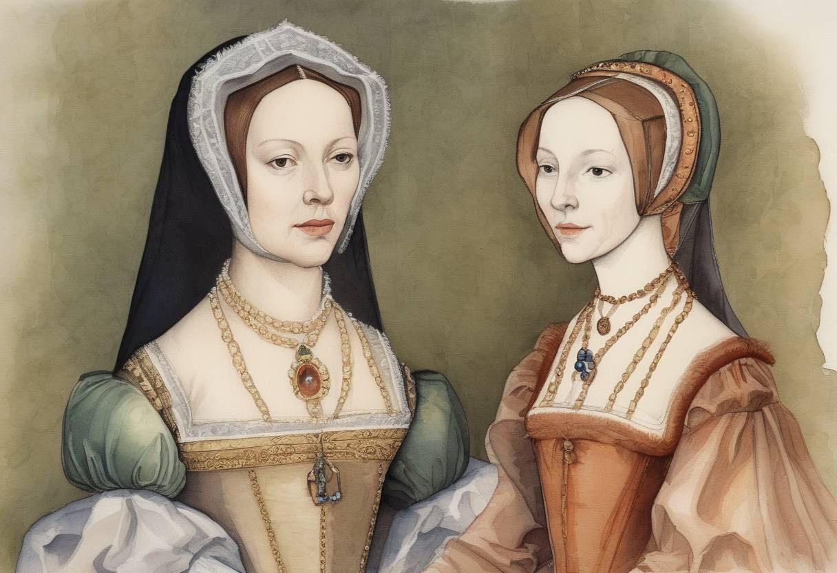 Watercolor painting based depiction of Anne Boleyn, the second wife of King Henry VIII of England, was executed on charges of adultery, treason, and incest. (1536)