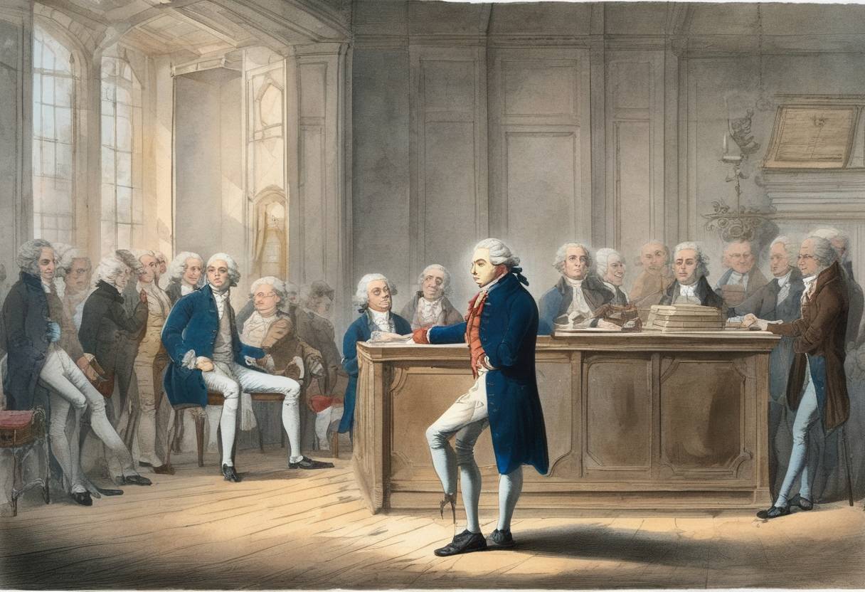 Watercolor painting based depiction of Antoine Lavoisier, the 'father of modern chemistry,' is executed by guillotine during the French Revolution. (1794)