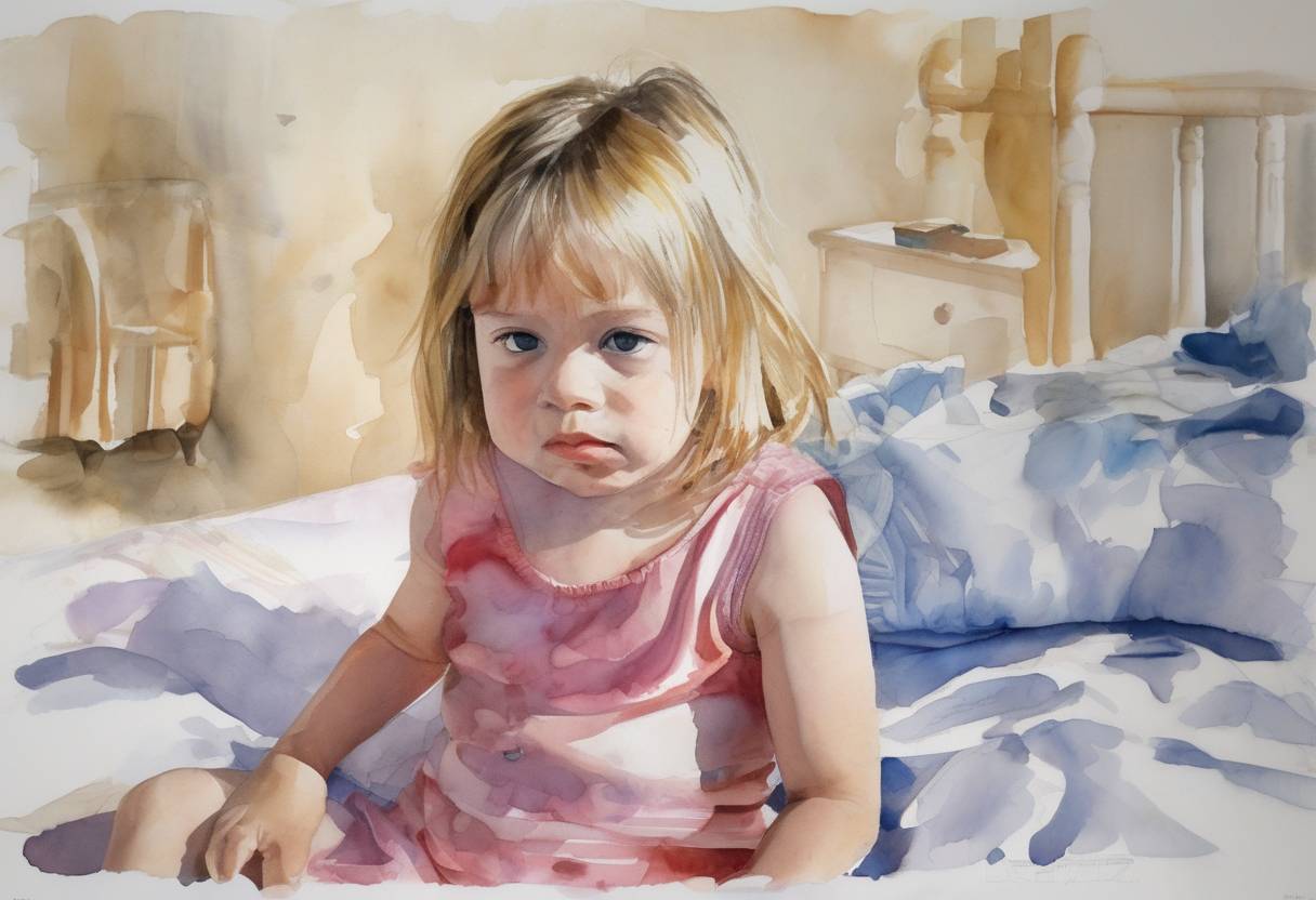 Watercolor painting based depiction of Madeleine McCann, a three-year-old British girl, disappears from her bed in a holiday apartment in Praia da Luz, Portugal, sparking a high-profile international search and media frenzy. (2007)