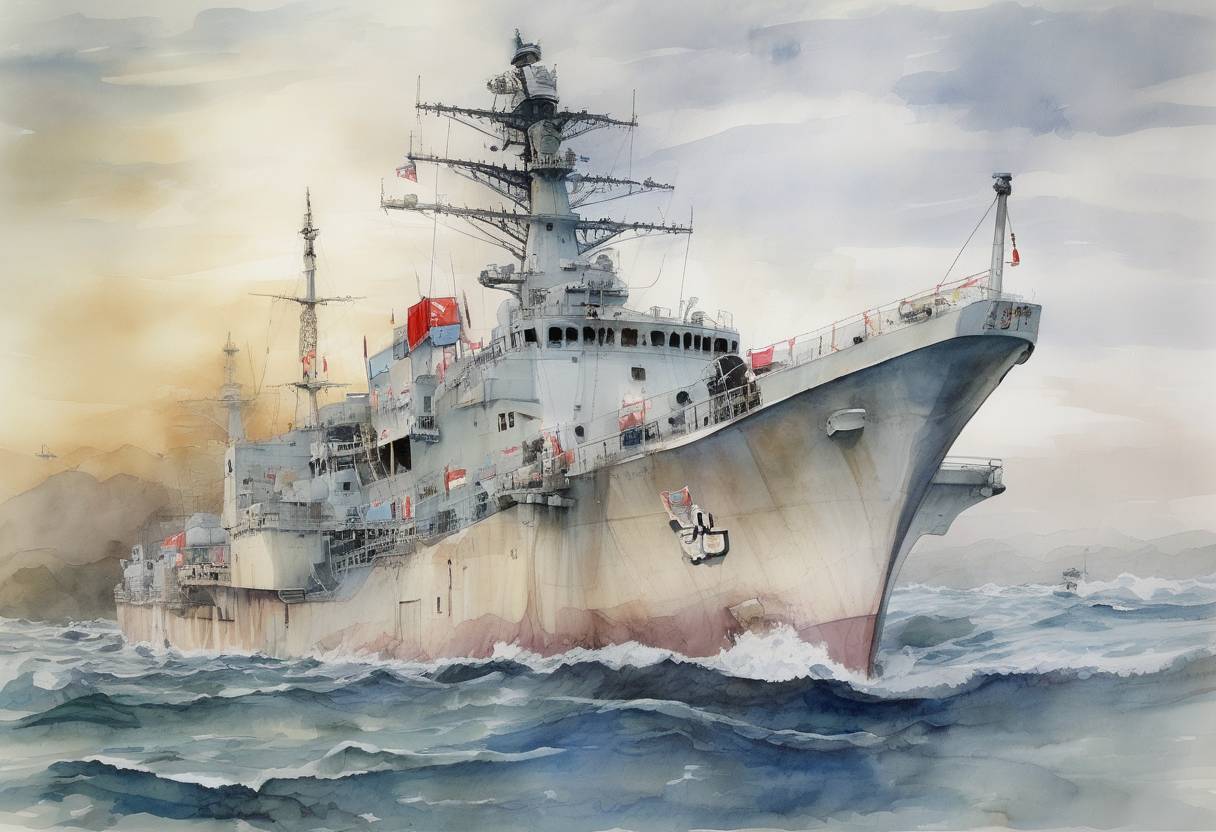 Watercolor painting based depiction of South Korean President Lee Myung-bak announces measures against North Korea following the sinking of the South Korean warship Cheonan, which killed 46 sailors. (2010)