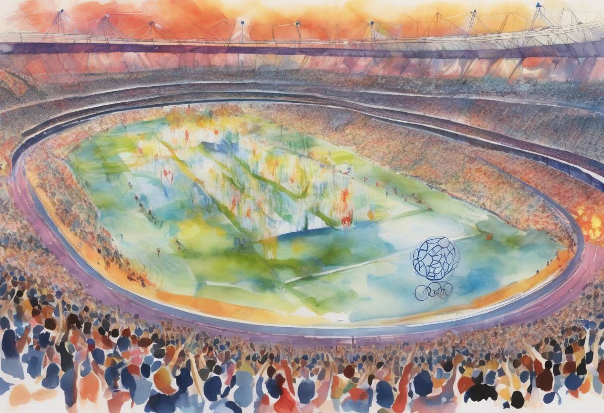Watercolor painting based depiction of The closing ceremony of the 2012 Summer Olympics took place in London, United Kingdom, concluding the games that featured 10,768 athletes from 204 National Olympic Committees. (2012)