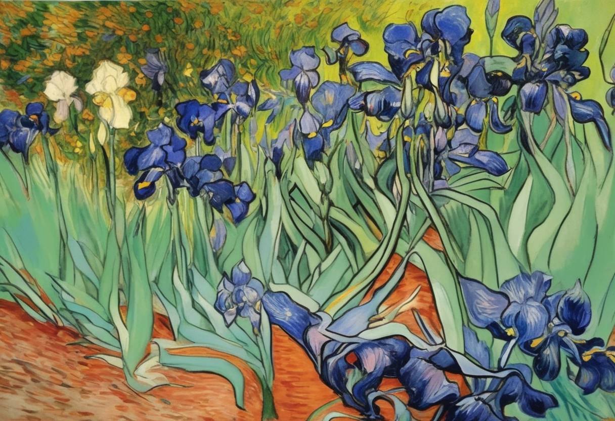 Watercolor painting based depiction of Vincent van Gogh's painting 'Irises' sold for a record $53.9 million at Sotheby's auction in New York. (1987)