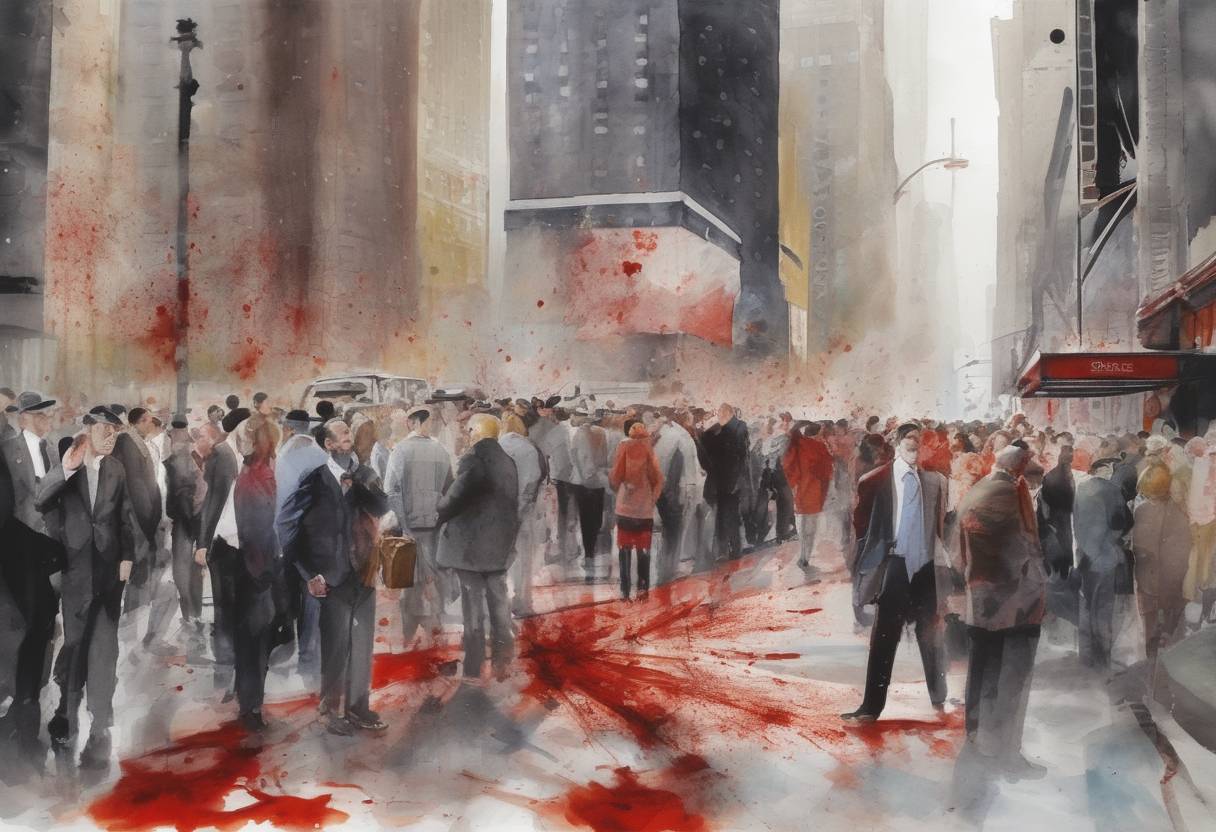 Watercolor painting based depiction of Bloody Friday occurs as many of the world's stock exchanges experience the worst declines in their histories, marking a significant point in the global financial crisis. (2008)