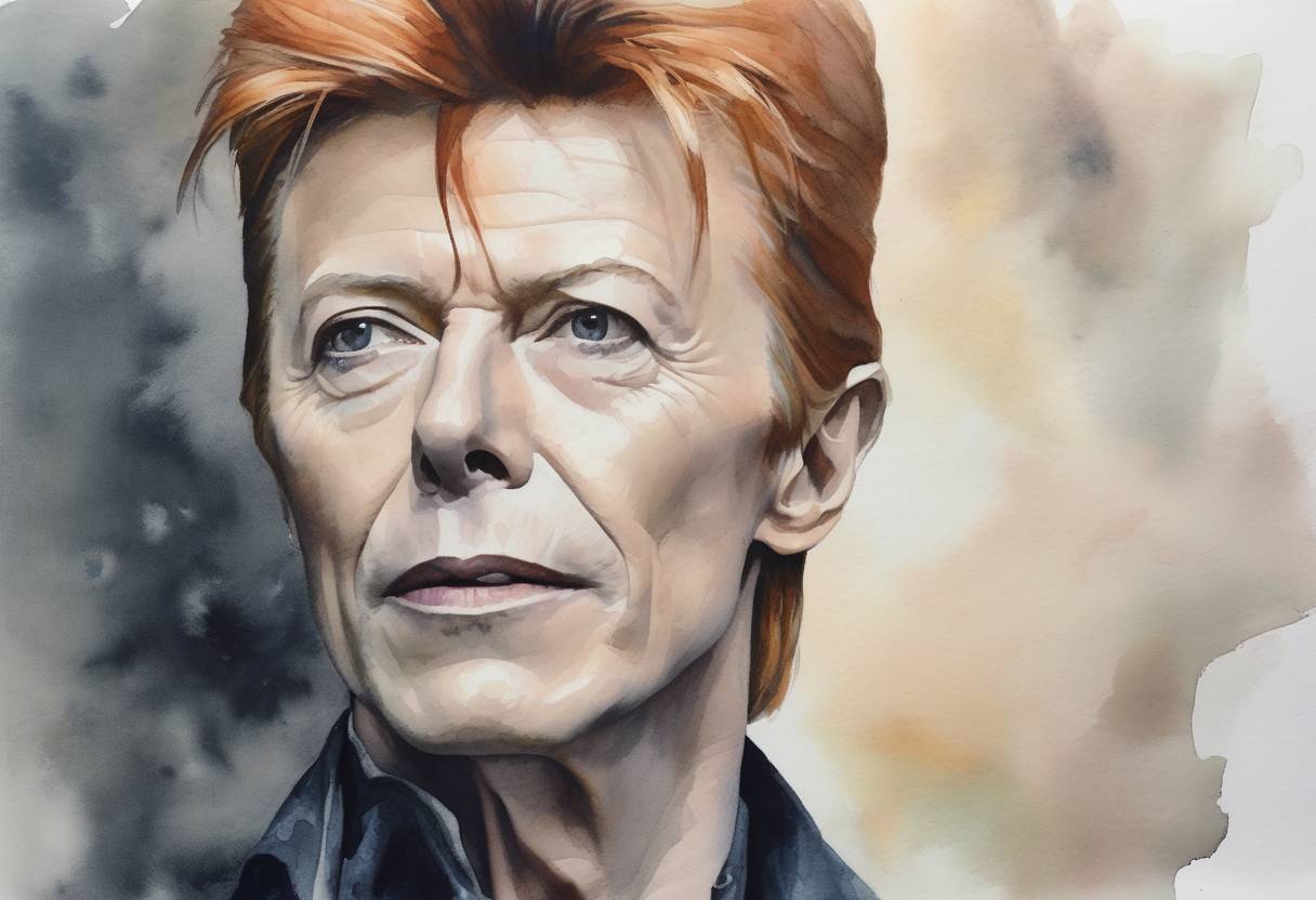 Watercolor painting based depiction of David Bowie, the iconic British musician and actor, passes away at the age of 69, two days after releasing his final album, 'Blackstar'. (2016)